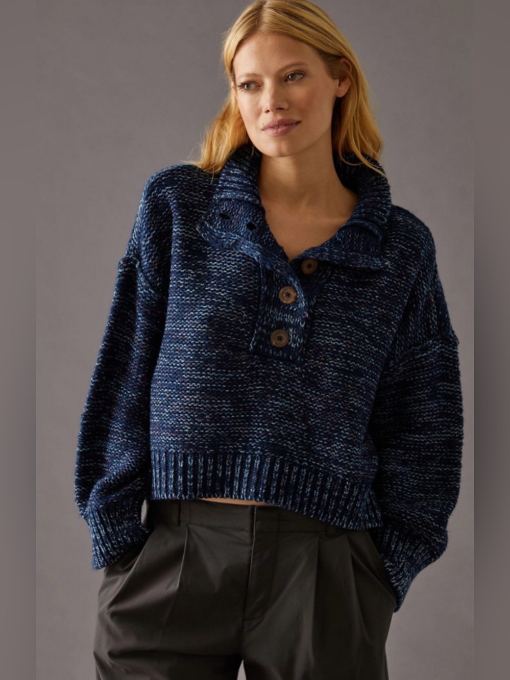 Anthropologie Pilcro Marled Henley Sweater